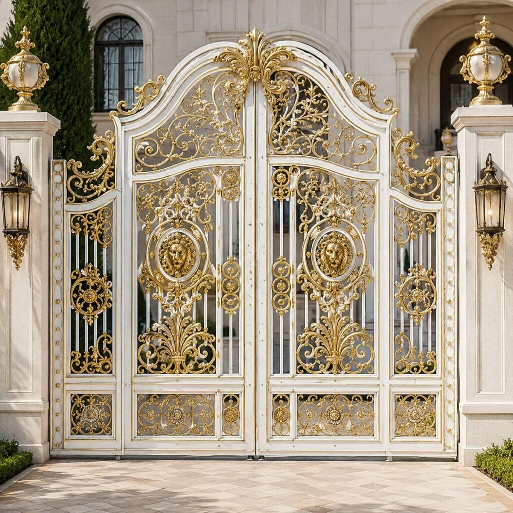 9 مدل درب حیاط سفید طلایی
