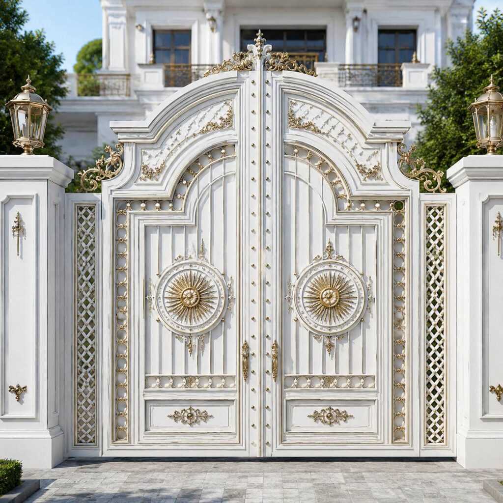 خرید درب حیاط سفید طلایی با ساختار فنی