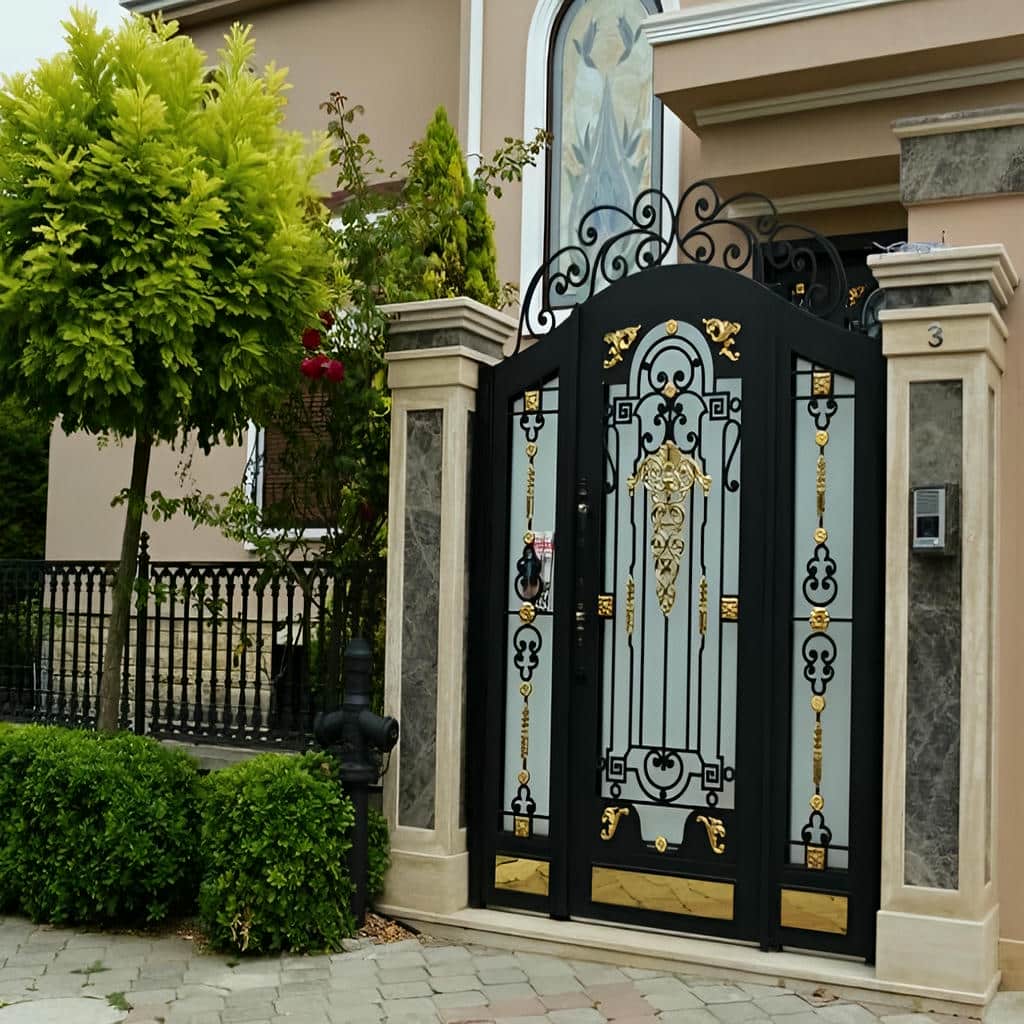 درب مدرن نمای سنگ با رنگ کوره‌ای مقاوم