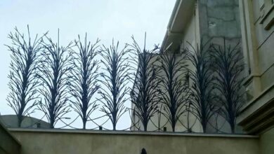 نرده دیوار حیاط فلزی در دهانه بزرگ