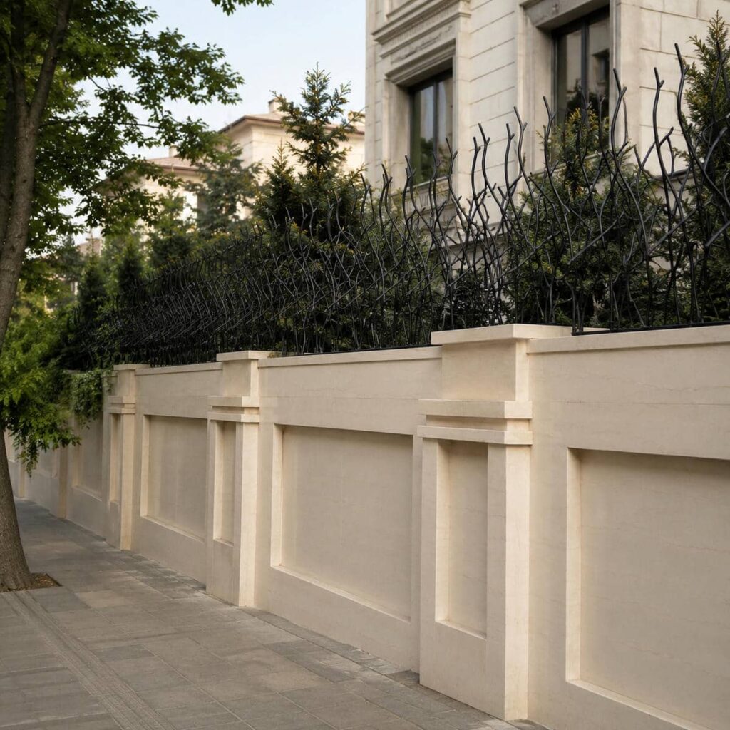 حفاظ دیوار قهوه‌ای مات کنار نمای آجری استان مرکزی