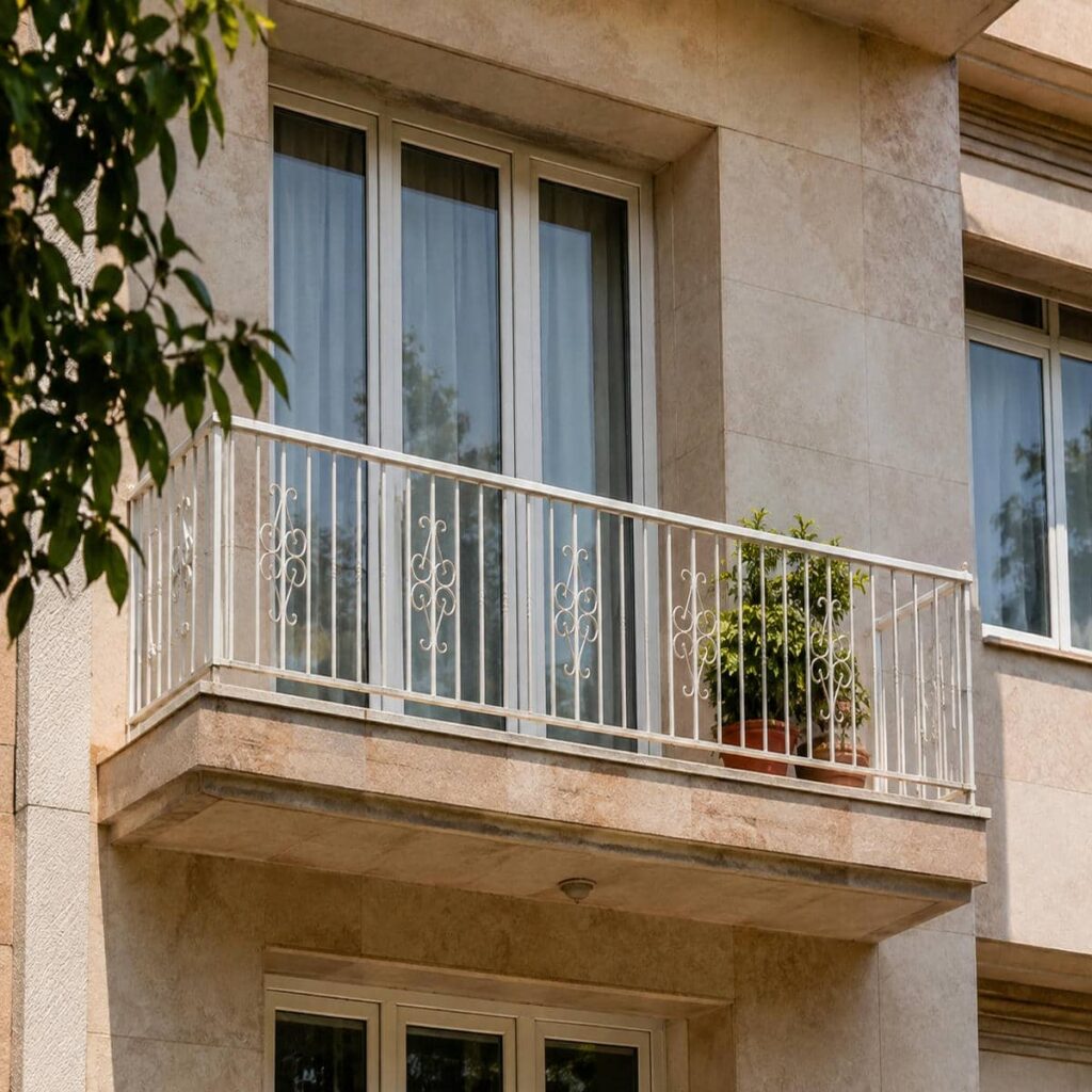 حفاظ فلزی با دست‌انداز پیوسته در نمای حیاط