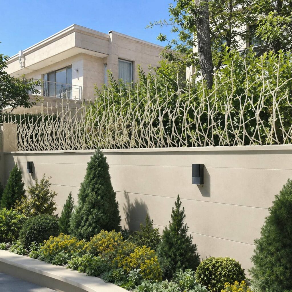 ردیف نرده آهنی کنار مسیر خاکی ورودی