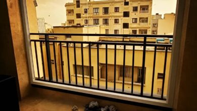 نرده بالکن آهنی سفید کنار در کشویی استان سیستان و بلوچستان
