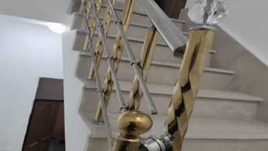 نرده راه پله استیل در پاگرد باریک استان زنجان